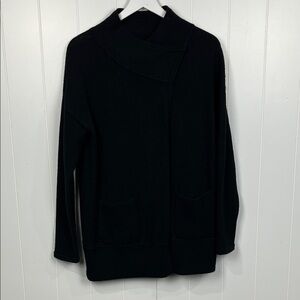 White & Warren Womens Open Front Cardi S Black Asym Neckline Long Line Soft Nice